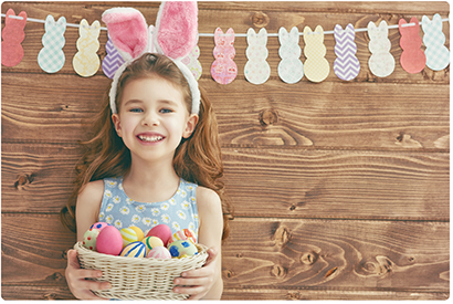 Girl Holding Basket of Easter Eggs Rounded Corners Web