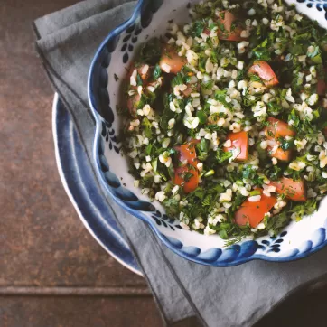 Vegetarian salad Tabbouleh with bulgur, mint and parsley