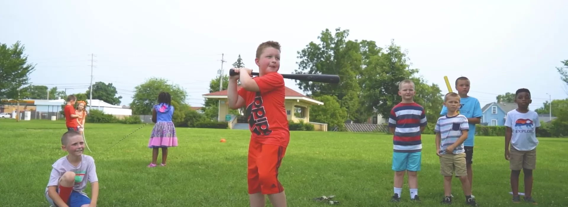 Kids at Y on The Fly playing wiffleball