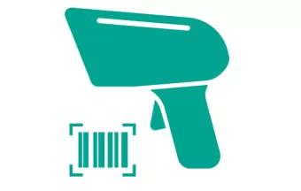An icon of a scanner and barcode